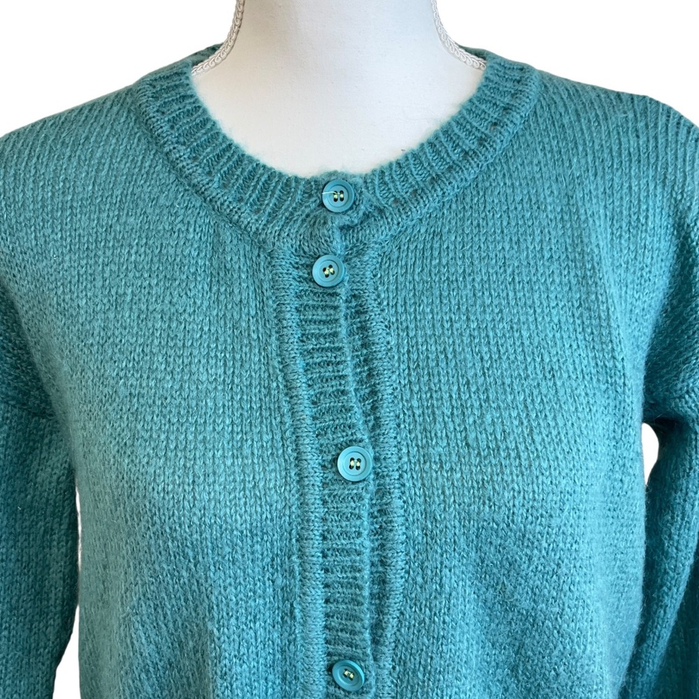 DR BLOOM Teal Mohair Blend Cardigan Sweater Sz S M Feminine Cottage Girly - Picture 4 of 14